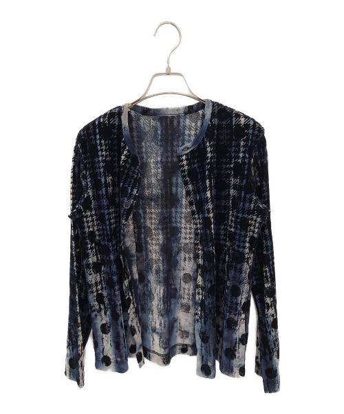 Y's（ワイズ）Y's (ワイズ) HOUNDTOOTH DOTS TULLE ROUND NECK LONG SLEEVE CARDIGAN ネイビー サイズ:2の古着・服飾アイテム