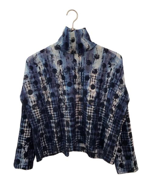 Y's（ワイズ）Y's (ワイズ) HOUNDTOOTH DOTS TULLE CROPPED HIGH-NECK T ネイビー サイズ:2の古着・服飾アイテム
