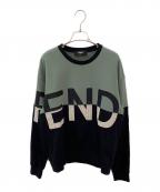 FENDIフェンディ）の古着「ロゴ切替スウェット FAF626 A527 2021AW」｜グリーン×ブラック