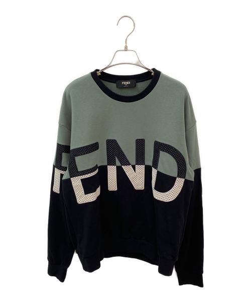 FENDI（フェンディ）FENDI (フェンディ) ロゴ切替スウェット FAF626 A527 2021AW グリーン×ブラック サイズ:Mの古着・服飾アイテム