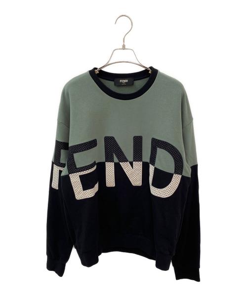 FENDI（フェンディ）FENDI (フェンディ) ロゴ切替スウェット FAF626 A527 2021AW グリーン×ブラック サイズ:Mの古着・服飾アイテム