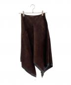 CELINEセリーヌ）の古着「レザースカート」｜ブラウン