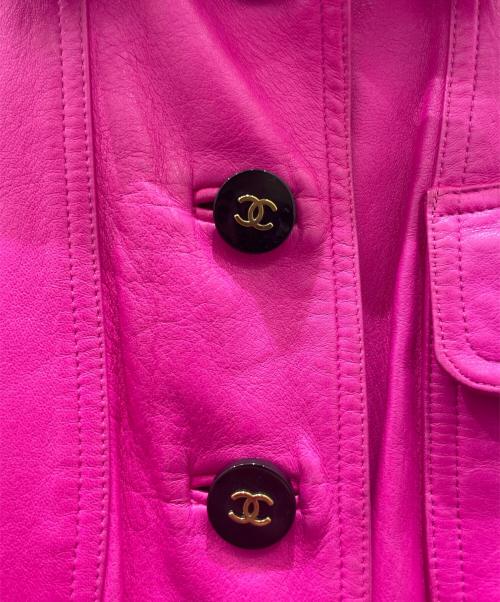 CHANEL（シャネル）CHANEL (シャネル) ココマークボタンレザージャケット ピンク サイズ:38の古着・服飾アイテム