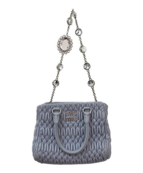MIU MIU（ミュウミュウ）MIU MIU (ミュウミュウ) ナッパクリスタルマテラッセレザーバッグ スカイブルーの古着・服飾アイテム