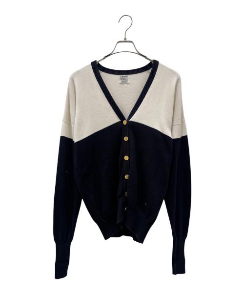 CHANEL（シャネル）CHANEL (シャネル) バイカラーカーディガン ネイビー サイズ:Lの古着・服飾アイテム