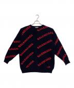 BALENCIAGAバレンシアガ）の古着「ウール ジャガードロゴ ロングスリーブ ニット セーター」｜ネイビー
