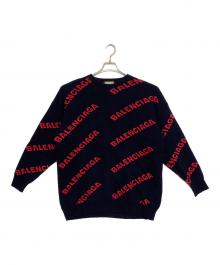 BALENCIAGA（バレンシアガ）の古着「ウール ジャガードロゴ ロングスリーブ ニット セーター」｜ネイビー