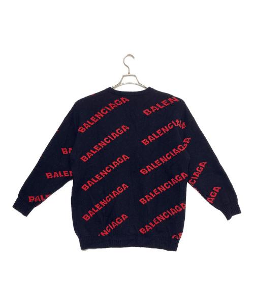 BALENCIAGA（バレンシアガ）BALENCIAGA (バレンシアガ) ウール ジャガードロゴ ロングスリーブ ニット セーター ネイビー サイズ:Mの古着・服飾アイテム