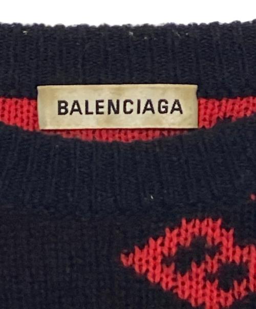 BALENCIAGA（バレンシアガ）BALENCIAGA (バレンシアガ) ウール ジャガードロゴ ロングスリーブ ニット セーター ネイビー サイズ:Mの古着・服飾アイテム