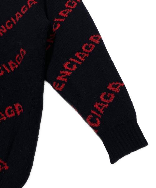 BALENCIAGA（バレンシアガ）BALENCIAGA (バレンシアガ) ウール ジャガードロゴ ロングスリーブ ニット セーター ネイビー サイズ:Mの古着・服飾アイテム