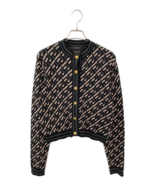 VERSACE（ヴェルサーチェ）VERSACE (ヴェルサーチェ) 総柄カーディガン ブラック サイズ:38の古着・服飾アイテム