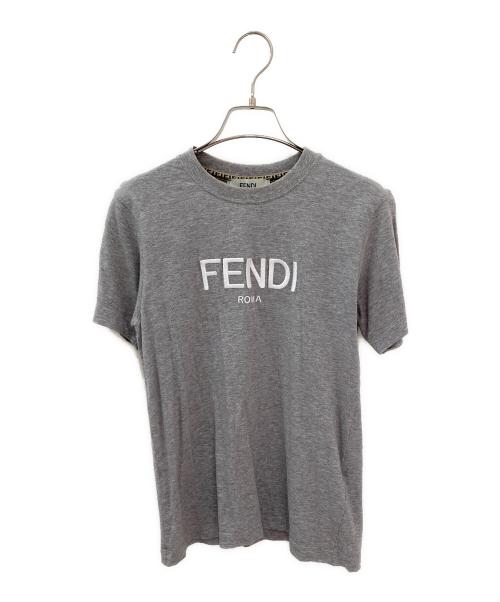 FENDI（フェンディ）FENDI (フェンディ) ロゴ刺繍 コットン クルーネック カットソー グレー サイズ:XSの古着・服飾アイテム