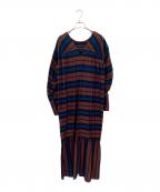 sara mallikaサラマリカ）の古着「Cotton Multi Border Back Gather Dress」｜ネイビー