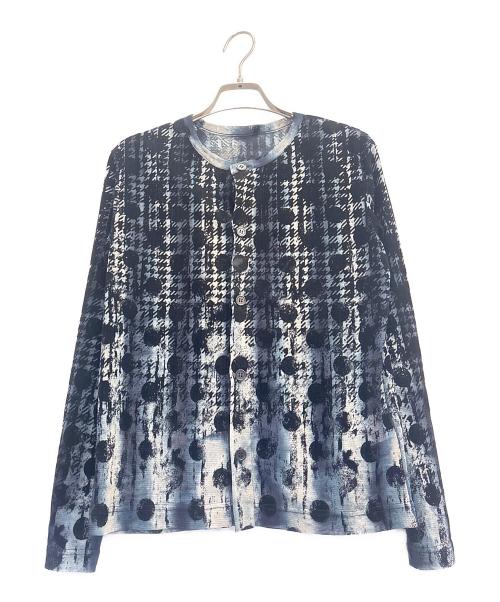 Y's（ワイズ）Y's (ワイズ) HOUNDTOOTH DOTS TULLE ROUND NECK LONG SLEEVE CARDIGAN/ポルカドット 千鳥格子柄 レース カーディガン ネイビー サイズ:2の古着・服飾アイテム