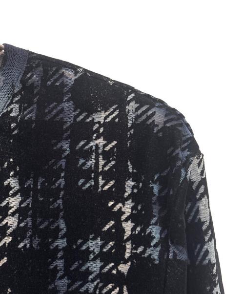 Y's（ワイズ）Y's (ワイズ) HOUNDTOOTH DOTS TULLE ROUND NECK LONG SLEEVE CARDIGAN/ポルカドット 千鳥格子柄 レース カーディガン ネイビー サイズ:2の古着・服飾アイテム