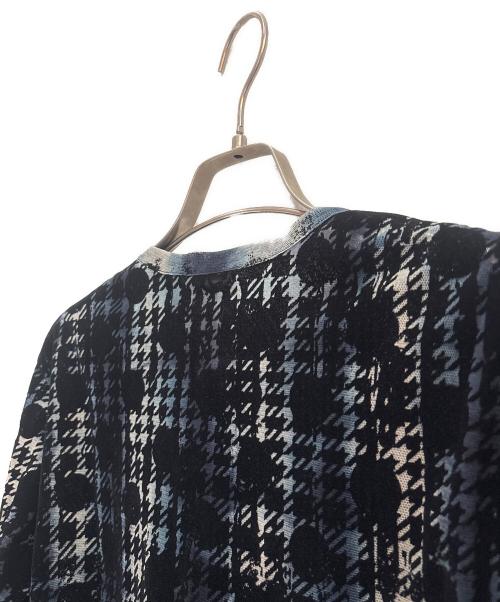 Y's（ワイズ）Y's (ワイズ) HOUNDTOOTH DOTS TULLE ROUND NECK LONG SLEEVE CARDIGAN/ポルカドット 千鳥格子柄 レース カーディガン ネイビー サイズ:2の古着・服飾アイテム