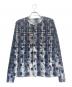 Y's（ワイズ）の古着「HOUNDTOOTH DOTS TULLE ROUND NECK LONG SLEEVE CARDIGAN/ポルカドット 千鳥格子柄 レース カーディガン」｜ネイビー