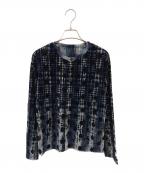 Y'sワイズ）の古着「HOUNDTOOTH DOTS TULLE ROUND NECK LONG SLEEVE CARDIGAN」｜ネイビー