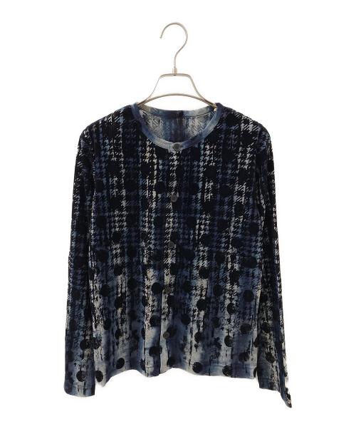 Y's（ワイズ）Y's (ワイズ) HOUNDTOOTH DOTS TULLE ROUND NECK LONG SLEEVE CARDIGAN ネイビー サイズ:2の古着・服飾アイテム