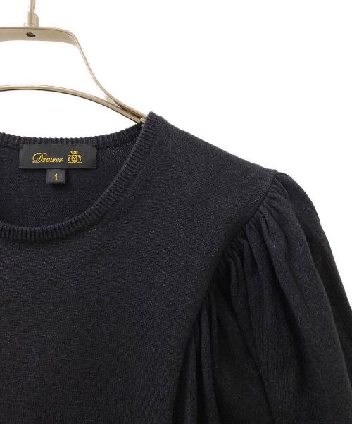 DRAWER（ドゥロワー）DRAWER (ドゥロワー) ギャザースリーブプルオーバーニット ブラック サイズ:1の古着・服飾アイテム