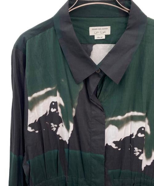 DRIES VAN NOTEN × LEN LYE（ドリスヴァンノッテン×レン・ライ）DRIES VAN NOTEN × LEN LYE (ドリスヴァンノッテン×レン・ライ) 総柄ロングシャツワンピース グリーン サイズ:36の古着・服飾アイテム