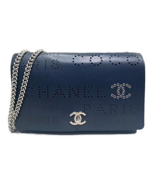 CHANEL（シャネル）CHANEL (シャネル) パンチング ココマークチェーンショルダーバッグ ネイビー×ピンクの古着・服飾アイテム