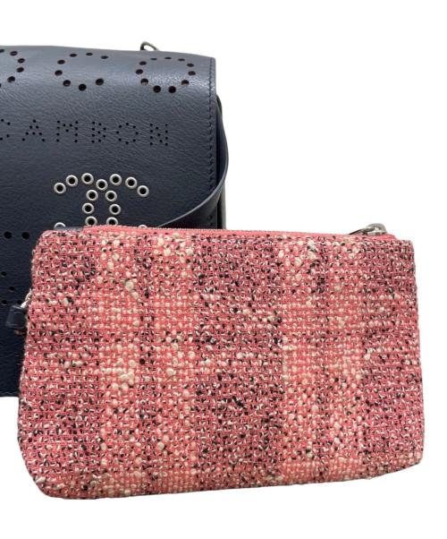 CHANEL（シャネル）CHANEL (シャネル) パンチング ココマークチェーンショルダーバッグ ネイビー×ピンクの古着・服飾アイテム