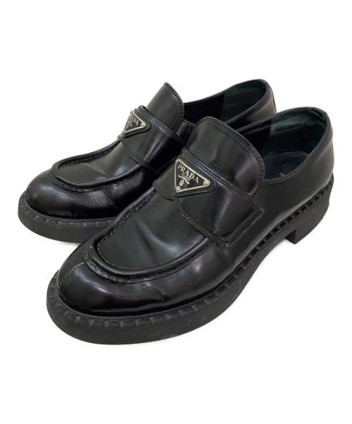 PRADA（プラダ）PRADA (プラダ) チョコレート ブラッシュドレザー ローファー ブラック サイズ:SIZE 37 1/2の古着・服飾アイテム