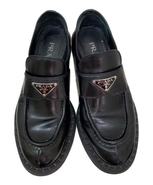 PRADA（プラダ）PRADA (プラダ) チョコレート ブラッシュドレザー ローファー ブラック サイズ:SIZE 37 1/2の古着・服飾アイテム