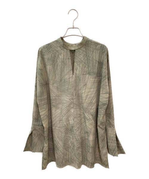 CLANE（クラネ）CLANE (クラネ) ダブルフェイスブラウス - RADIAL LINE DOUBLE FACE BLOUSE カーキ サイズ:1の古着・服飾アイテム