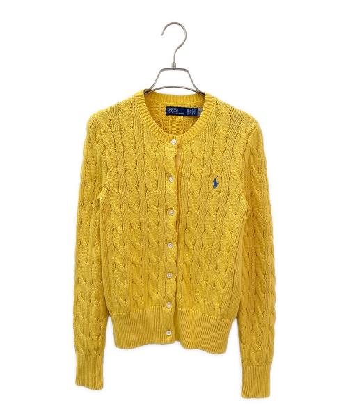 POLO RALPH LAUREN（ポロ・ラルフローレン）POLO RALPH LAUREN (ポロ・ラルフローレン) ケーブルニット コットン クルーネック カーディガン イエロー サイズ:XSの古着・服飾アイテム