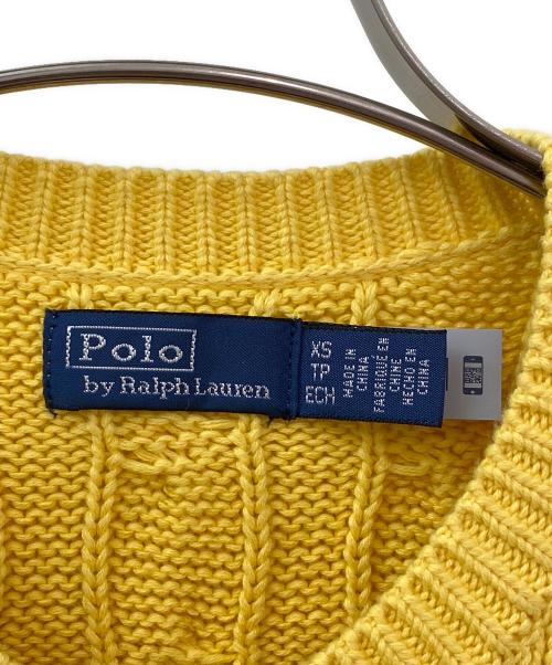 POLO RALPH LAUREN（ポロ・ラルフローレン）POLO RALPH LAUREN (ポロ・ラルフローレン) ケーブルニット コットン クルーネック カーディガン イエロー サイズ:XSの古着・服飾アイテム
