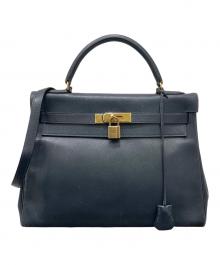 HERMES（エルメス）の古着「ケリー32 内縫い/ゴールド金具/クシュベル/ネイビー系/〇T刻印：1990年製造」｜ネイビー系