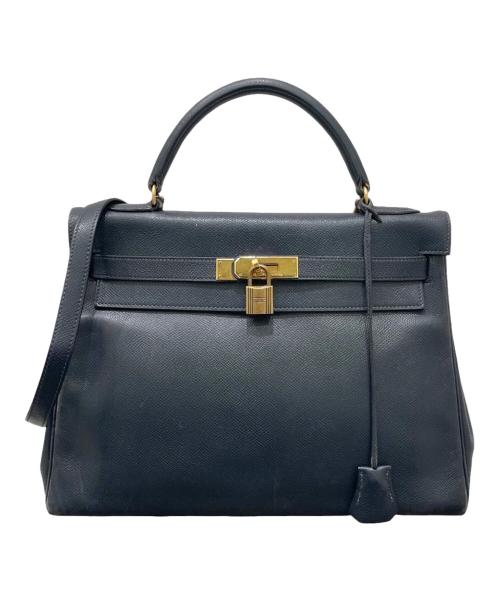 HERMES（エルメス）HERMES (エルメス) ケリー32 内縫い/ゴールド金具/クシュベル/ネイビー系/〇T刻印：1990年製造 ネイビー系 サイズ:32の古着・服飾アイテム