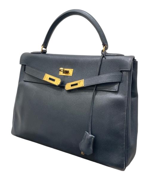 HERMES（エルメス）HERMES (エルメス) ケリー32 内縫い/ゴールド金具/クシュベル/ネイビー系/〇T刻印：1990年製造 ネイビー系 サイズ:32の古着・服飾アイテム