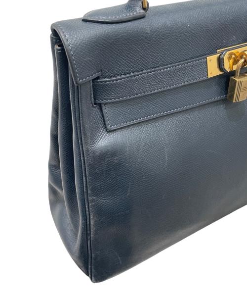 HERMES（エルメス）HERMES (エルメス) ケリー32 内縫い/ゴールド金具/クシュベル/ネイビー系/〇T刻印：1990年製造 ネイビー系 サイズ:32の古着・服飾アイテム