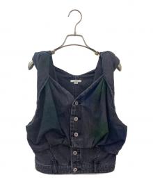Ameri VINTAGE（アメリヴィンテージ）の古着「TWIST SHOULDER PAINT DENIM TOP」｜ブラック