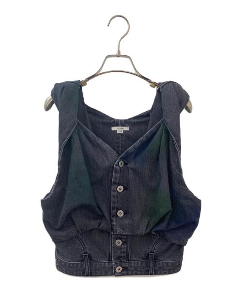 Ameri VINTAGE（アメリヴィンテージ）Ameri VINTAGE (アメリヴィンテージ) TWIST SHOULDER PAINT DENIM TOP ブラック サイズ:Mの古着・服飾アイテム