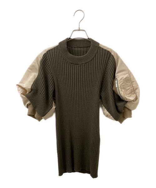 sacai（サカイ）sacai (サカイ) ウール ドッキング ショートスリーブ ニット カーキ サイズ:1の古着・服飾アイテム