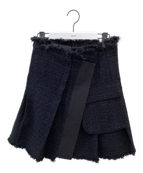 sacai（サカイ）sacai (サカイ) ツイード ラップスカート ブラック サイズ:1の古着・服飾アイテム