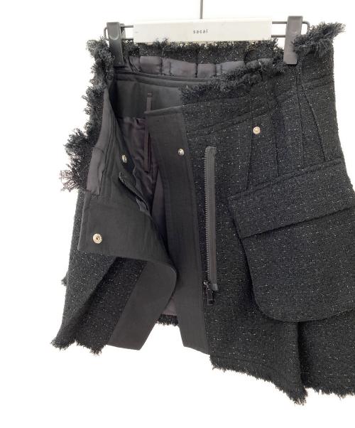 sacai（サカイ）sacai (サカイ) ツイード ラップスカート ブラック サイズ:1の古着・服飾アイテム