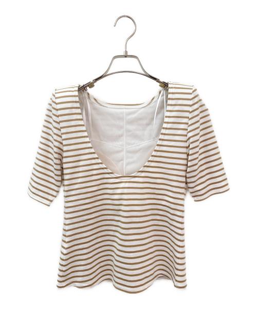 cygne（シーニュ）cygne (シーニュ) 半袖バックオープントップス Rena ホワイト×ブラウンの古着・服飾アイテム