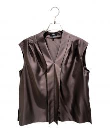 theory（セオリー）の古着「ウォッシャブルシルクプリーツノースリーブブラウス Mod Silk Twill」｜ブラウン