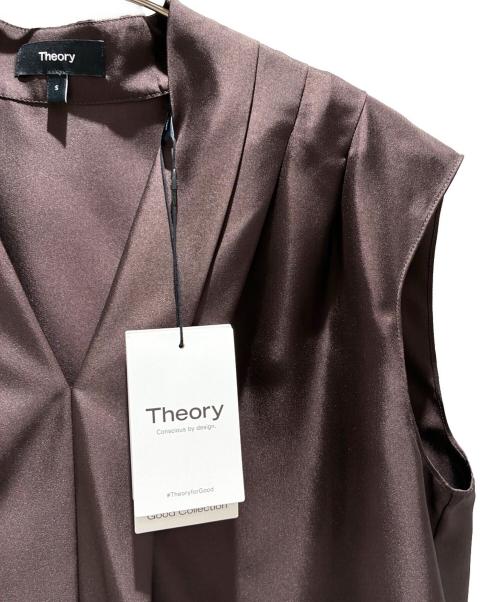 theory（セオリー）theory (セオリー) ウォッシャブルシルクプリーツノースリーブブラウス Mod Silk Twill ブラウン サイズ:Sの古着・服飾アイテム
