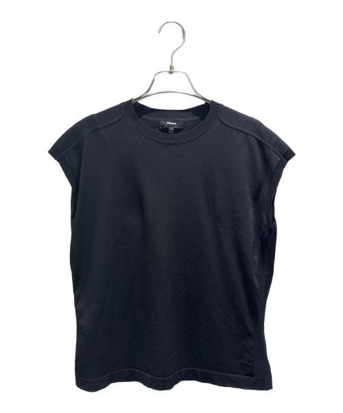 theory（セオリー）theory (セオリー) バインダーネックキャップスリーブサマーセーター Wooster Crepe Knit/01-6101722 ブラック サイズ:Sの古着・服飾アイテム