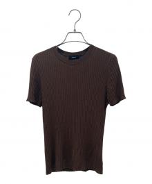 theory（セオリー）の古着「ウォッシャブルリネンリブニットTシャツ Washable Linen」｜ブラウン