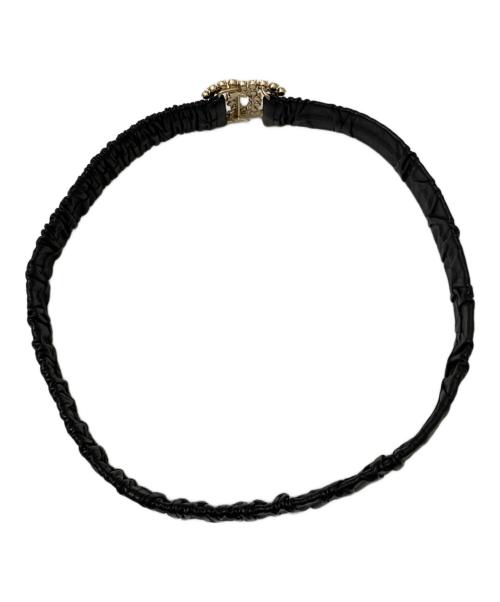 CHANEL（シャネル）CHANEL (シャネル) ココマーク ラインストーン レザー ゴム ベルト ブラックの古着・服飾アイテム