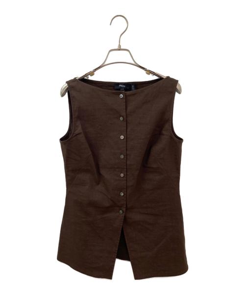 theory（セオリー）theory (セオリー) ストレッチリネンボートネックノースリーブシャツ ブラウン サイズ:Sの古着・服飾アイテム