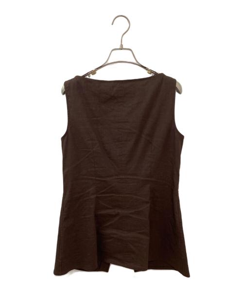 theory（セオリー）theory (セオリー) ストレッチリネンボートネックノースリーブシャツ ブラウン サイズ:Sの古着・服飾アイテム