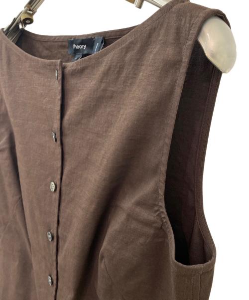 theory（セオリー）theory (セオリー) ストレッチリネンボートネックノースリーブシャツ ブラウン サイズ:Sの古着・服飾アイテム